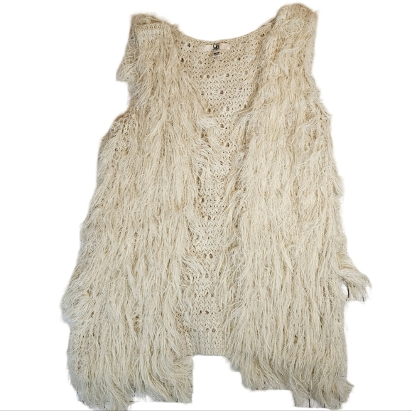 Ya Los Angeles Faux Fur Hippie Boho Style Vest, Ivory/Cream, OS - Picture 6 of 12